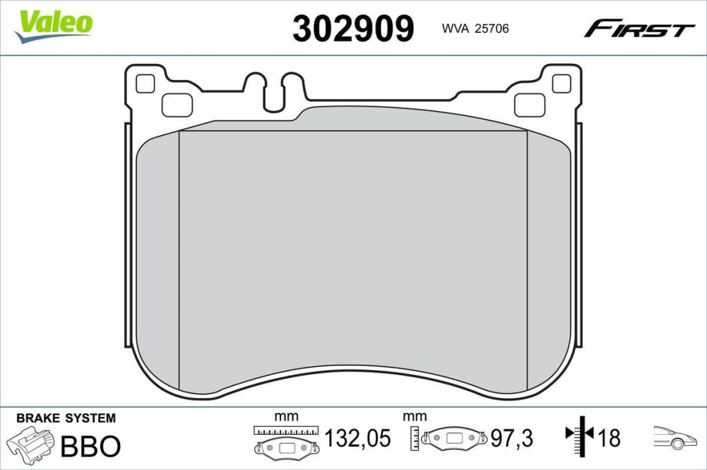 Jeu de 4 plaquettes de frein VALEO ref. 302909